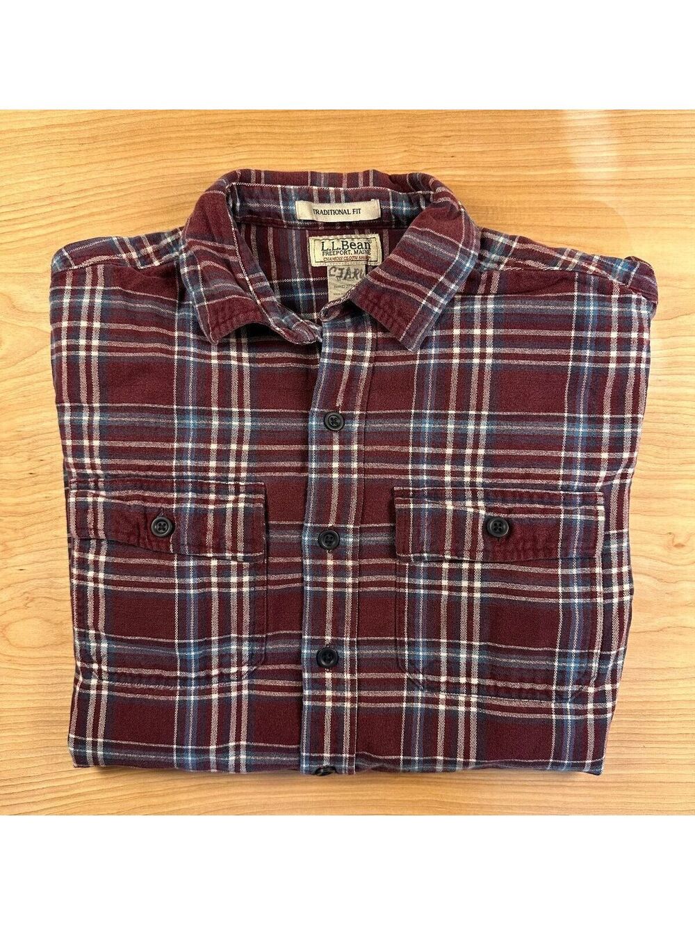 Vintage 90s LL Bean Chamois Shirt plaid medium 100% cotton flannel thick outdoor